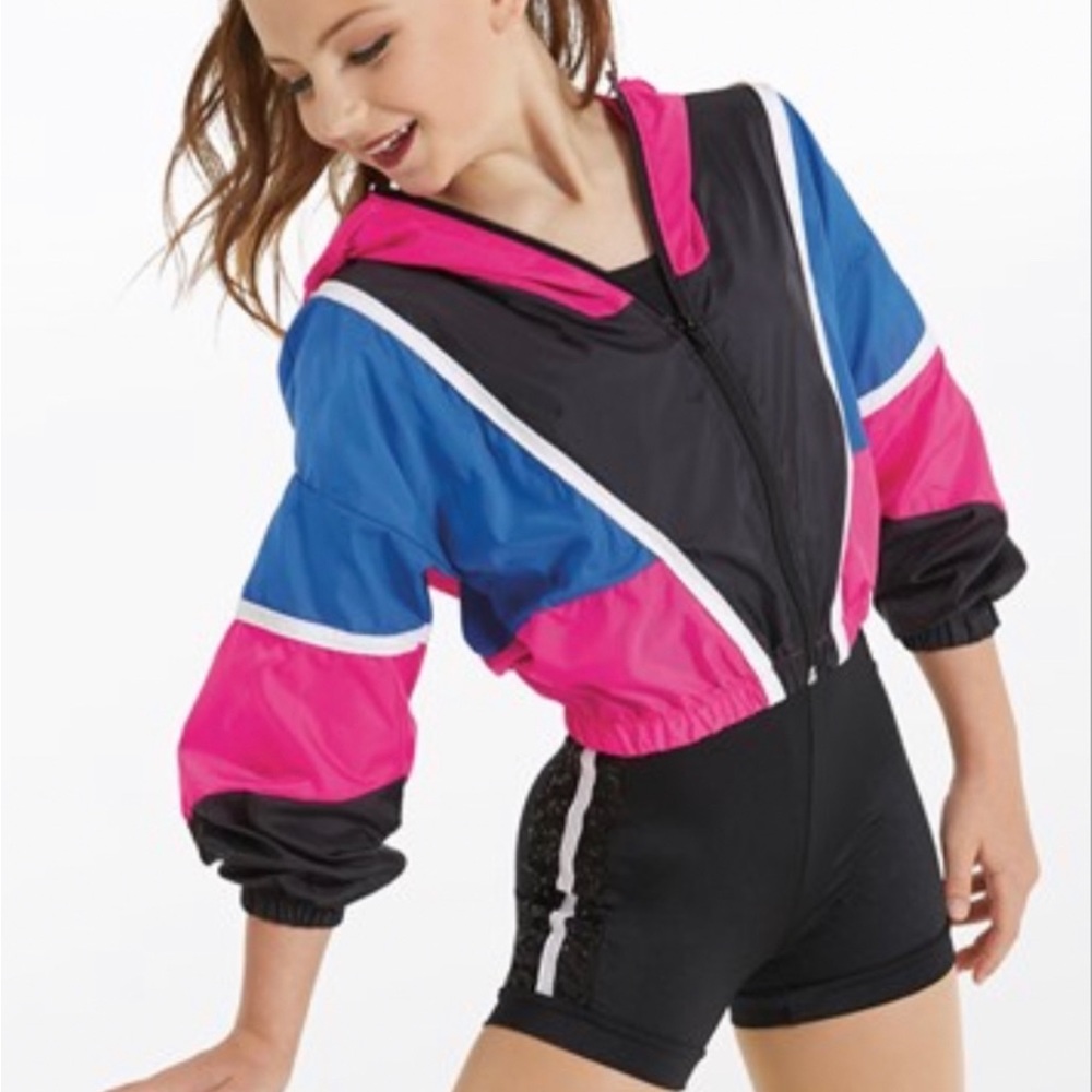 Weissman intermediate child dance biketard and jacket costume NWOT